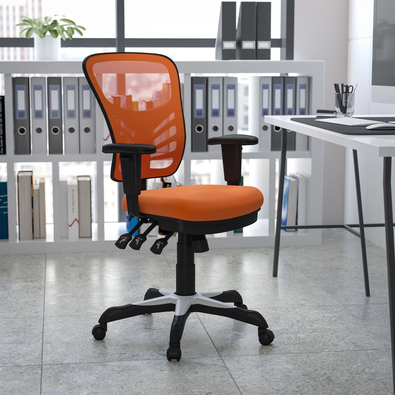 Emma and Oliver Mid-Back Mesh Triple Paddle Swivel Ergonomic Office Chair with Adjustable Arms